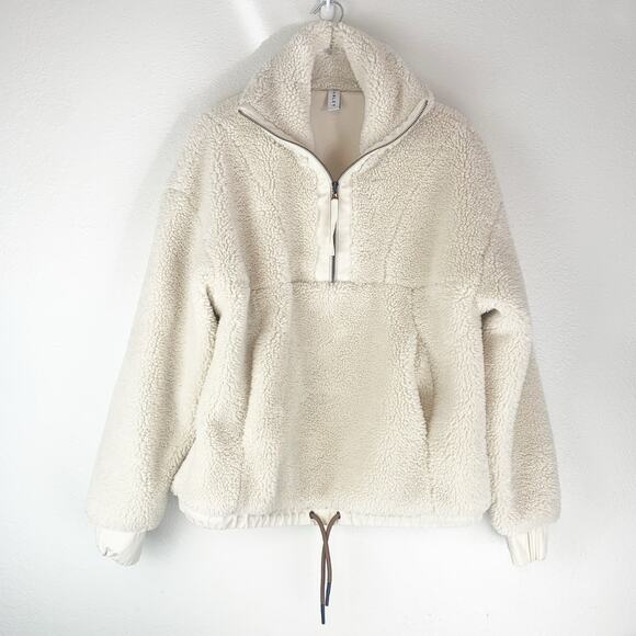 Varley Sweaters - Varley Sweater Small Pullover Cream Sherpa 1/2 Zip Teddy Anthropologie S